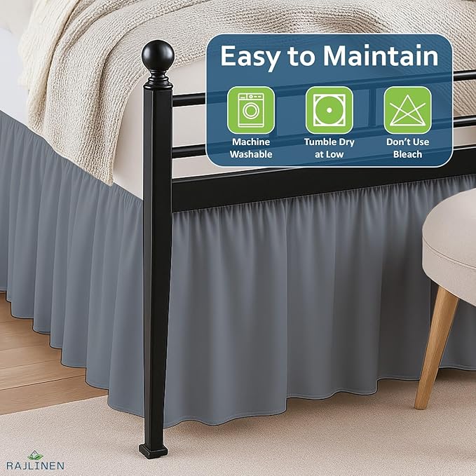 Rajlinen Ruffled Bed Skirt Twin XL, 10 Inch Drop Dust Ruffle with Split Corners, 100% Microfiber Bedskirt with Platform, Three-Sided Coverage Ruffled Gathering Design, Dark Grey
