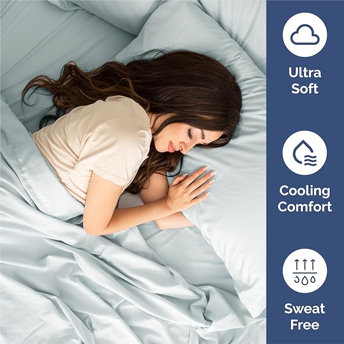King 6 Piece Sheet Set - Cooling, Comfy & Breathable - Hotel Luxury Bedding, Includes Fitted Sheet for Women, Men, Kids and Teens - 1 Flat, 1 Fitted Sheet, 4 Pillowcases with Deep Pockets - Ice Blue