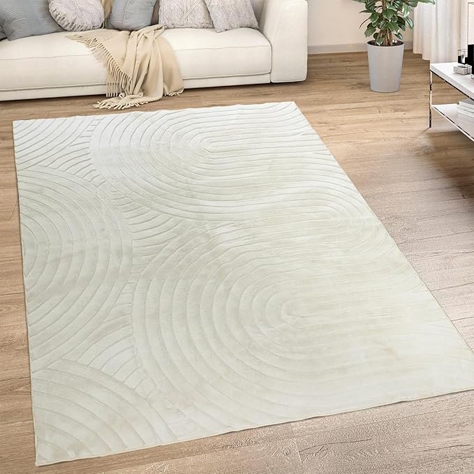 Washable Area Rugs 5x7 Rugs for Living Room Light Beige Faux Rabbit Fur Rug for Bedroom Faux Sheepskin Rug Teen Room Home Décor(Light Beige, 5x7)…