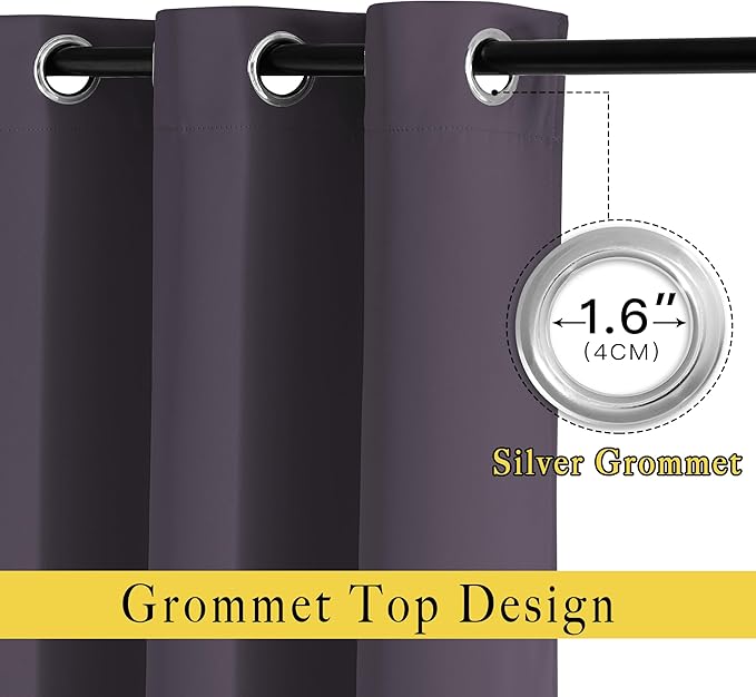 NICETOWN Blackout Window Curtains 72 inches Long, Thermal Insulated Grommet Room Darkening Window Treatments for Bedroom/Living Room, Greyish Purple, Set of 2, W37 x L72