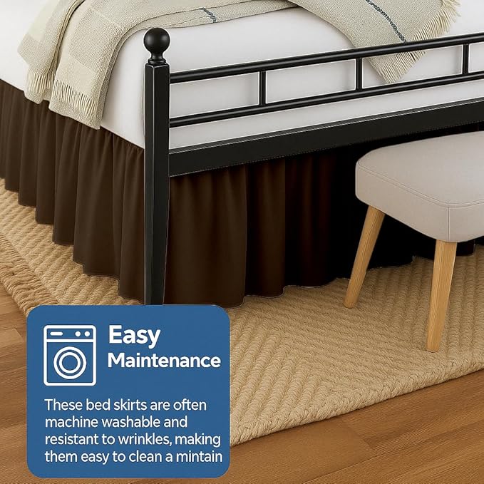 Ruffled Bed Skirt Split Corners with Platform, Tailored Fit Hotel Quality Wrinkle Free Ultra-Soft Microfiber Dust Ruffle, Upto 18 Inch Drop, Queen, Chocolate
