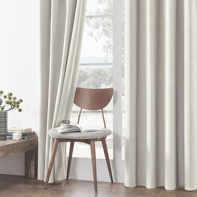 Joydeco White 100% Blackout Curtains 96 Inch 2 Panels, Luxury Thermal White Velvet Curtains for Bedroom Living Room, Soundproof Blackout Window Drapes, Rod Pocket & Back Tab (52W x 96L)