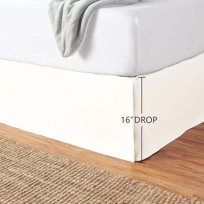 Amazon Basics Lightweight Pleated Soft Machine Washable Bed Skirt, King Size, Off White, Solid