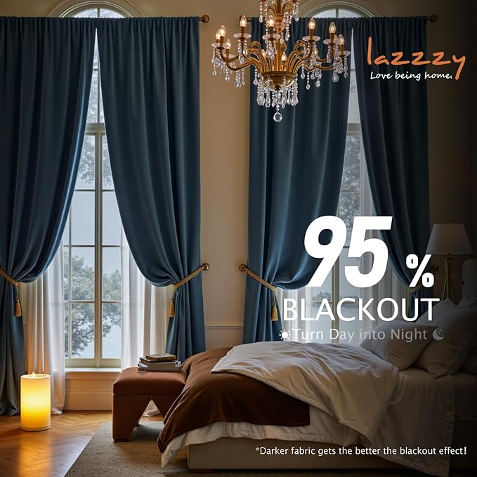 Lazzzy Velvet Blackout Curtains Thermal Insulated Room Window Drapes Super Soft Luxury Curtains for Living Room Bedroom Rod Pocket 2 Panels, Dark Slate, 52" W x 84" L