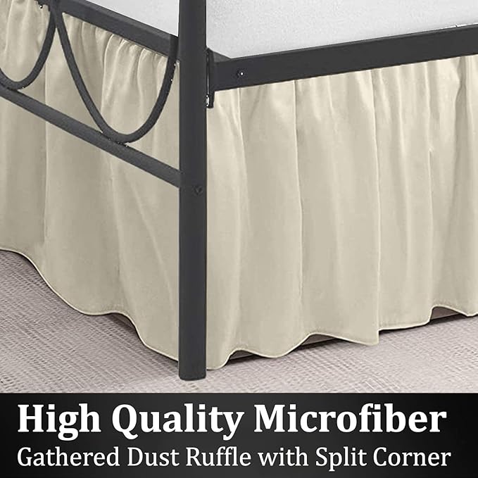 SKY BEDDINGS - Full Size Ruffled Bed Skirt with Split Corners - 12 Inch Drop Dust Ruffle Bed Skirt with Platform Three Sided Coverage - 100% Microfiber, Ivory