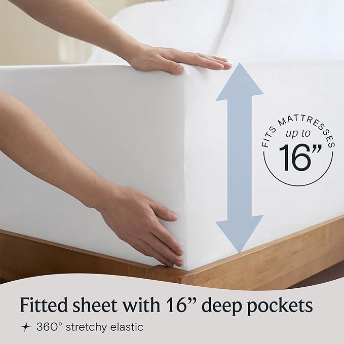 LuxClub 4 PC Full Sheet Set, Deep Pockets Wrinkle Free Cooling Bed Sheets Hotel Bedding for Women, Men, Kids & Teens, Includes 1 Fitted Sheet, 1 Flat Sheet and 2 Pillowcases-Soft White
