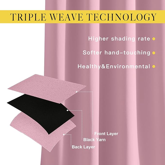 NICETOWN 66 Inch Long Blackout Curtains for Bedroom Living Room, Thermal Insulated Room Darkening Curtains, Light Blocking Blackout Drapes for Bedroom, 66" W x 66" L, 1 Panel, Rouge Pink