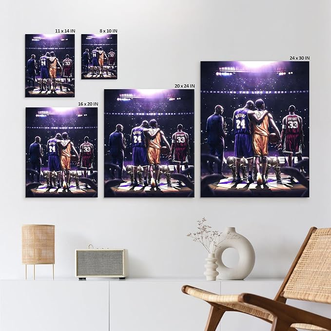 Kobe Bryant Legacy Canvas Wall Art Print Poster, Iconic Inspirational Sports Picture Artwork, Motivational Mamba Mentality Painting Wall Decor for Office Gym Home Living Room Bedroom, Framed 20x24inch