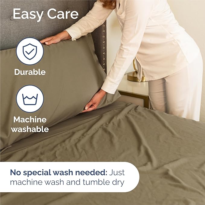 Twin XL 4 Piece Sheet Set - Cooling, Comfy & Breathable - Hotel Luxury Bedding, Includes Fitted Sheet for Women, Men, Kids and Teens - 1 Flat, 1 Fitted Sheet, 2 Pillowcases with Deep Pockets - Khaki