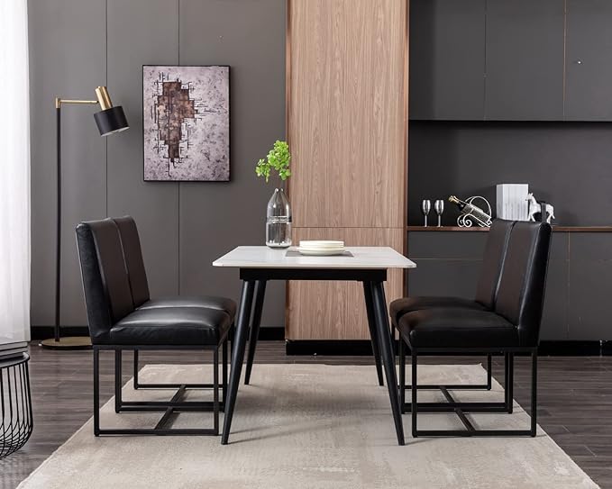 CIMOTA Black Modern Dining Chairs Set of 6, Leather Dining Room Chairs Upholstered Armless Guest Side Chair with Black Base for Dining Room/Kitchen, 6PCS