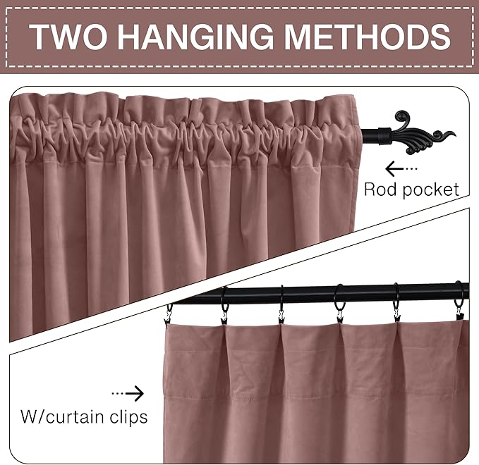 StangH Wide Rose Velvet Curtains 84 inches Long for Bedroom, Super Soft Room Darkening Thermal Insulated Window Curtains for Living Room/Nursery Kids, W52 x L84, 2 Panels