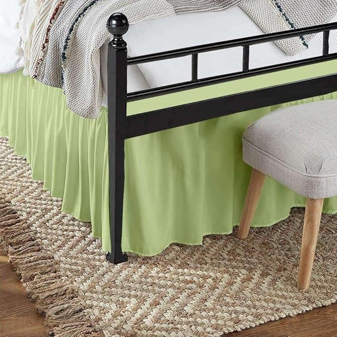 Sage Solid Ruffled Bed Skirt Cal-King-18 Inch Drop Split Corner, Microfiber Bedskirt with Platform Three Sided Coverage