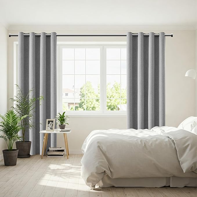 ChrisDowa 100% Blackout Grey Solid Curtains 72 Inches Long 2 Panels for Bedroom Living Room,Farmhouse Room Darkening Thermal Insulated Soundproof Grommet Top Window Treatment Drapes,52x72