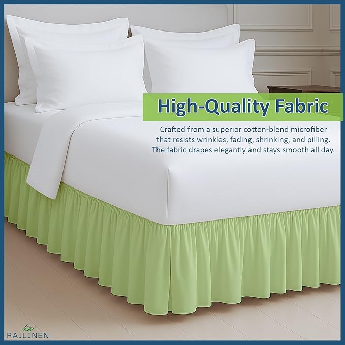 Rajlinen Ruffled Bed Skirt Twin, 8 Inch Drop Dust Ruffle with Split Corners, 100% Microfiber Bedskirt with Platform, Three-Sided Coverage Ruffled Gathering Design, Sage