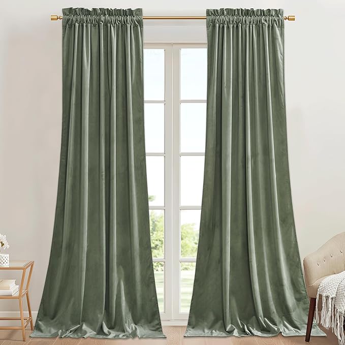 StangH Sage Green Doorway Curtains Thermal Insulated Soft Velvet Sliding Door Panels for Nursery Kids Room Darkening Privacy Window Curtain for Bathroom, W42 x L90, 2 Panels
