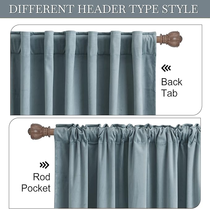 RYB Home Velvet Room Divider Curtains - Thermal Insulated Noise Reducing Panel Large Window Decor for Sliding Door Hall, Width 62 x Length 84 inch, Stone Blue, 2 Panels