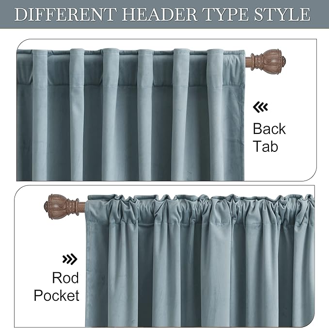 RYB HOME Velvet Curtains 102 inches Long, Back Tab Room Darkening Noise Reducing Window Treatment for Living Room Bedroom Privacy Protect for Stuido, Stone Blue, W52 x L102 inch, 2 Panels
