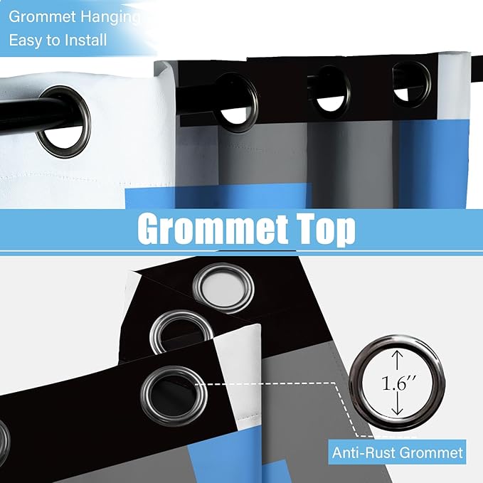 Light Blue 100% Blackout Curtains for Bedroom 84 inch Length 2 Panels Set Grey Modern Abstract Geometric Black Out Curtains Insulated Room Darkening Window Drapes for Living Room, 42Wx84L