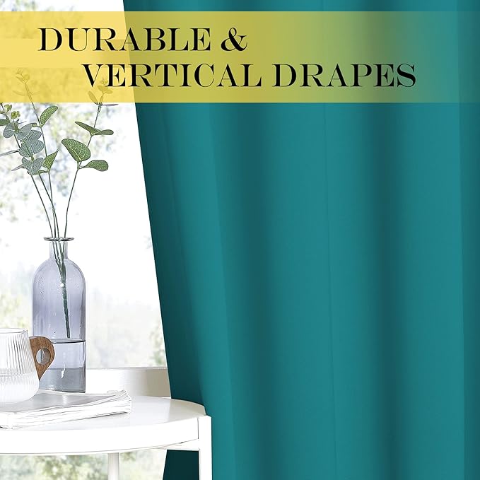 NICETOWN Blackout Curtain Drape for Bedroom - Light Reducing Thermal Insulated Solid Grommet Room Darkening Window Curtain for Living Room (Peacock Teal, 1 Piece, W66 x L66)