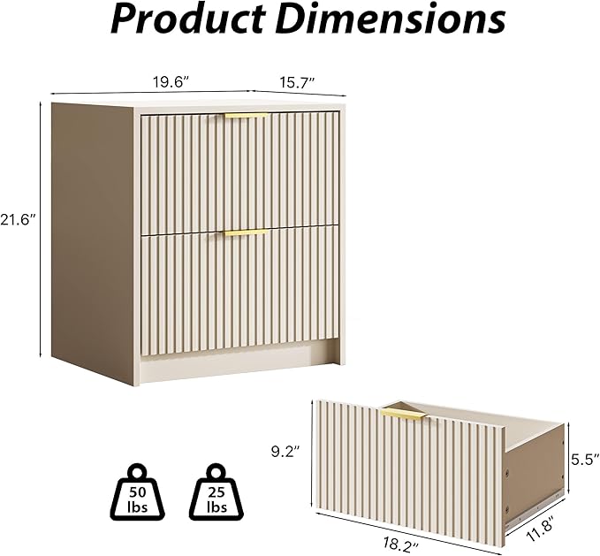 3-Piece Dresser Bedroom Set, 8 Drawer Dresser & 2 Drawer Nightstands with Gold Handles, Fluted Wood Chest of Drawers for Bedroom, Living Room, Entryway, Beige