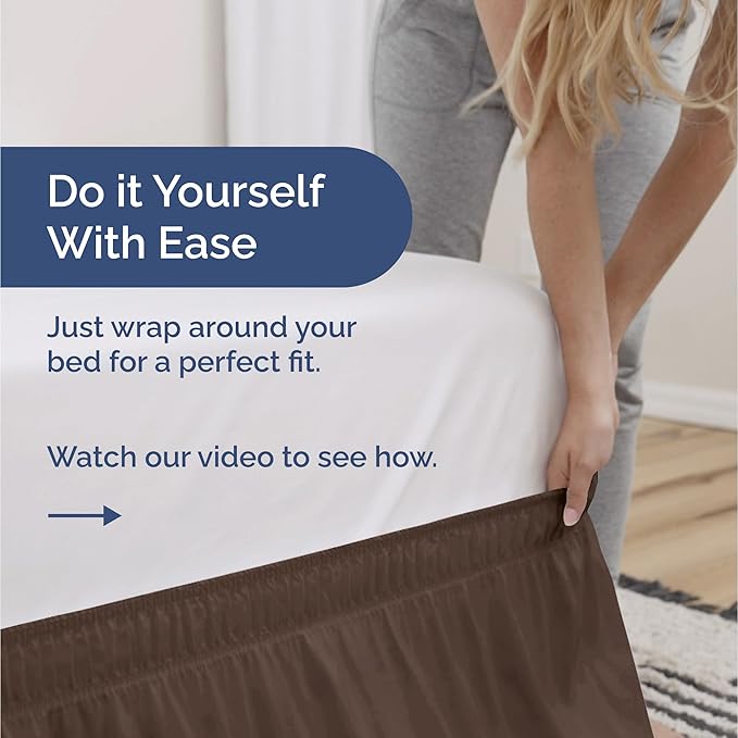 Wrap Around Dust Ruffle Bed Skirt - Brown - for Full Size Beds with 24 Inch Drop - Easy Fit Elastic Strap - Adjustable Pleated Bedskirt w/Brushed Fabric - Wrinkle Free - for Women, Men, Kids & Teens