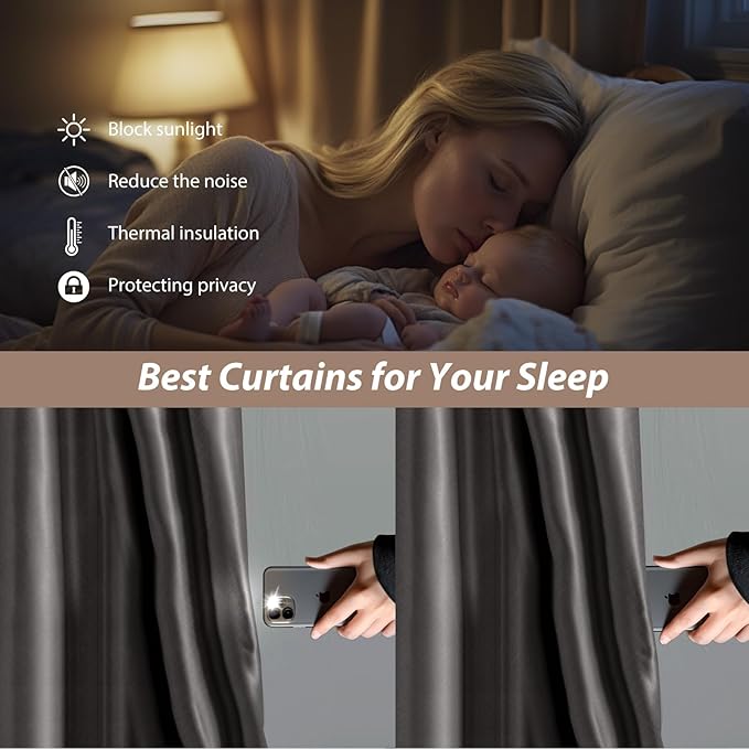 Room Divider Curtains with Ceiling Curtain Track Set Window Curtain for Bedroom,Living Room Total Blackout Thermal Insulated Privacy Ceiling Track Curtain W 6 × H 6 FT Grey drape&Black track
