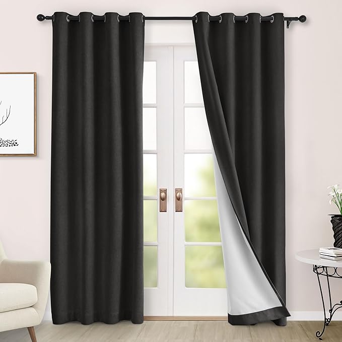 Macochico 100% Blackout Curtains Luxury Chenille Curtain for Living Room Thermal Blackout Drapes for Bedroom Hotel Banquet Classic Decor Charcoal Grey Drapery with Tieback 72" Wx96 L Grommet 1 Panel