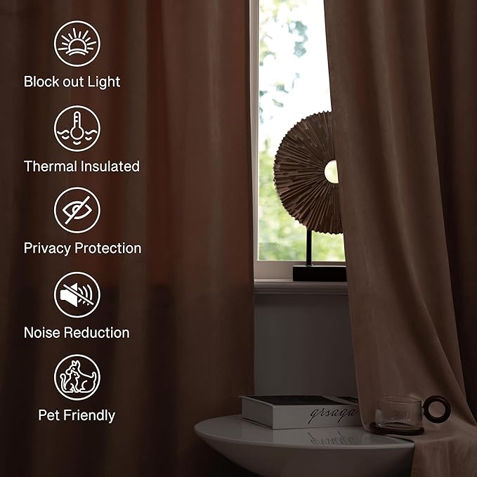 StangH Girls Bedroom Velvet Curtains 63 inch Length - Rod Pocket Top Soft Luxury Window Drapes Room Darkening Privacy Protect Panels for Kids, Blush Beige, W52 x L63, 2 Panels
