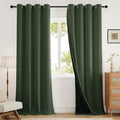 100% Blackout Curtains 96 inch Length 2 Panels for Living Room, Linen-Look Textured Room Darkening Thermal Insulated Noise Reduction Farmhouse Drapes for Bedroom (W52xL96, Olive)