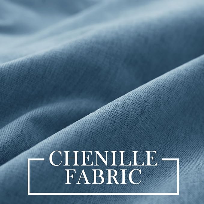 Macochico 100% Blackout Chenille Curtains for Living Room Classic Chenille Window Curtain Panels Thermal Drapes for Bedroom Hotel Grommet Curtains with Tieback Ashtray Blue 84" Wx96 L 1 Panel