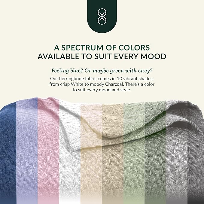 Cloud Scape Linen 100% Cotton Blanket King 92x108 Seafoam - Cozy Herringbone Weave, Fits Up to Cal King Beds, Breathable Softness, All-Season Warmth, Heavy Layering Winter Blanket