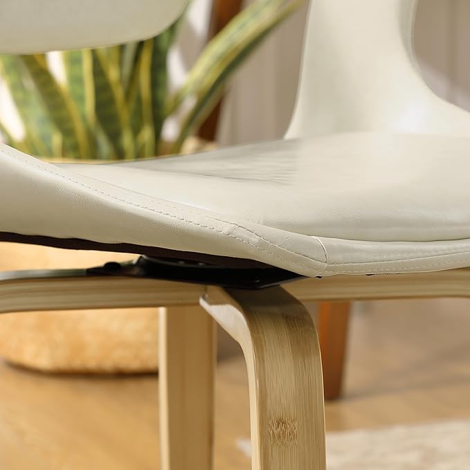 Art Leon Desk Chair No Wheels, Mid Century Modern Swivel Accent Chair, Faux Leather Home Office Desk Chair for Small Spaces Living Room Bedroom, Off White