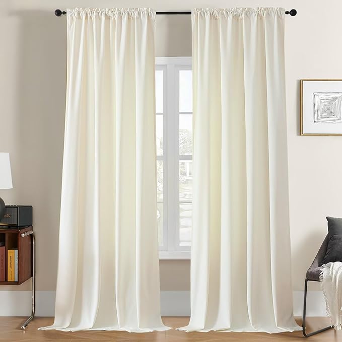 Joydeco White Velvet Curtains 63 inch Length 2 Panels, Luxury Blackout Rod Pocket Thermal Insulated Window Curtains, Super Soft Room Darkening Drapes for Living Dining Room Bedroom,W52 x L63 inches