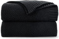 CozeCube Black Throw Blanket for Couch, Soft Cozy Cable Knit Throw for Bed Sofa Living Room, Lightweight Warm Decorative Farmhouse Christmas Blanket, 50"x60", Jet Black