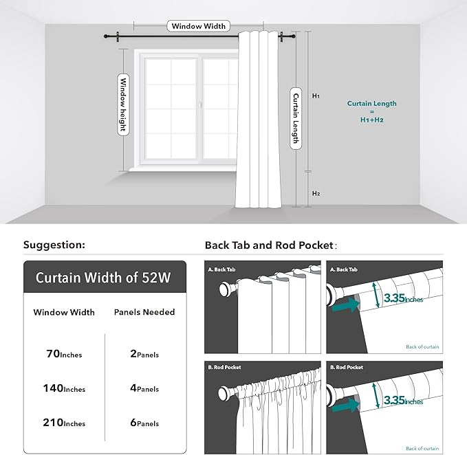 Deconovo Rod Pocket and Back Tab Curtains Room Darkening Curtains Blackout Thermal Insulated Window Curtains for Living Room 52Wx95L Inch Dark Grey 2 Panels