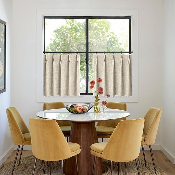 WdFour30 W x 24" L Inch Pinch Pleated Blackout Cafe Curtains - Pack of 2, 100% Light Blocking Back Tab Drapes for Half Windows, Kitchen & Bathroom Short Curtains (Hemp Gray)
