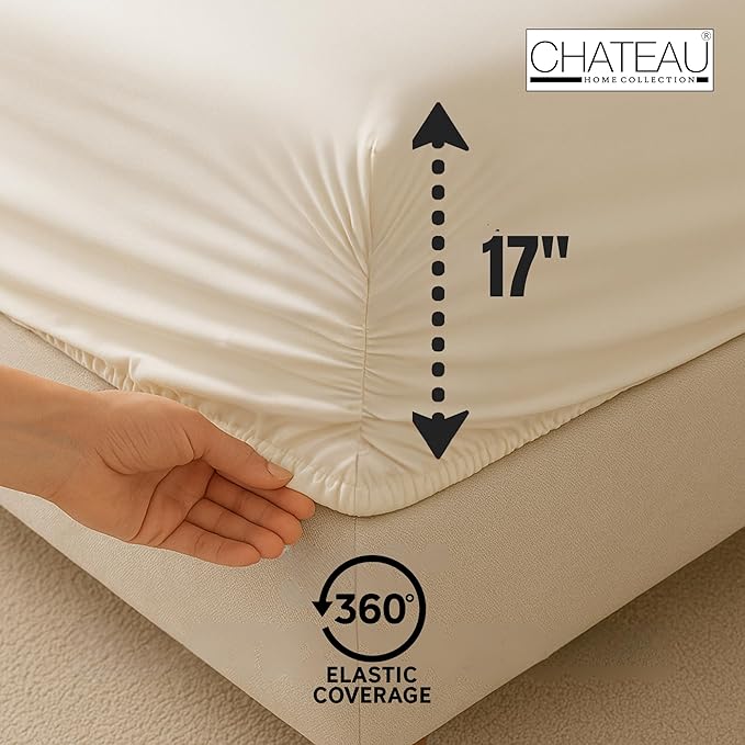 400 Thread Count Queen Size Sheets, 15" Deep Pocket Queen Sheets, Soft Sateen Weave, Naturally Cooling & Breathable Machine Washable 4 Piece Elasticated Sheet & Pillowcase Sets- Light Blue