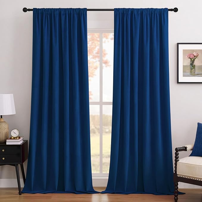 Joydeco Royal Blue 100% Blackout Curtains 90 Inch 2 Panels, Luxury Thermal Royal Blue Velvet Curtains for Bedroom Living Room, Soundproof Blackout Window Drapes, Rod Pocket & Back Tab (52W x 90L)