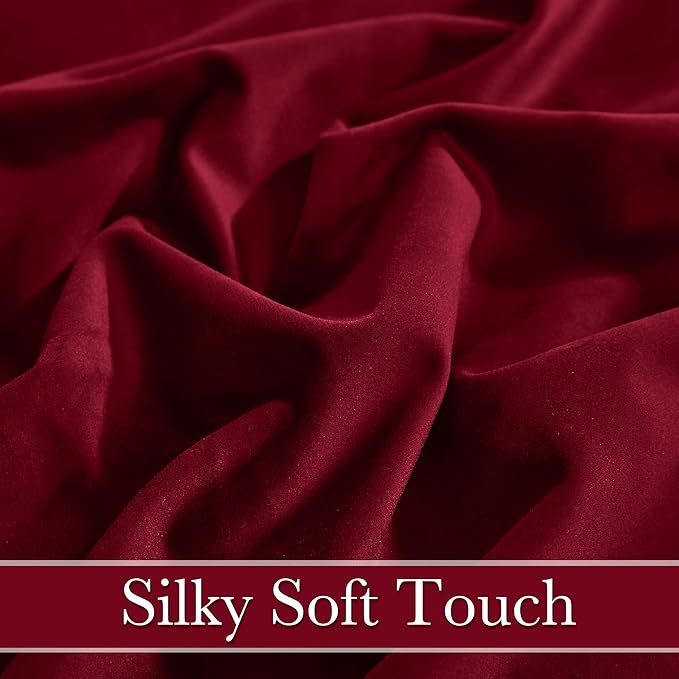 RYB HOME Red Velvet Curtains 92 inches, Back Tab Soft Fabric Room Darkening Thermal Insulated Luxurious Home Decor Curtains for Living Room Bedroom, W 52" x L 92", 2 Panels Set