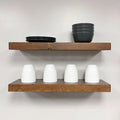 URBANDI, Rustic Floating Shelves, Set of 2, Hidden Bracket, Solid Wood, Heavy Duty, Wall Mounted Shelves, (Dark Brown, 12Wx8D)
