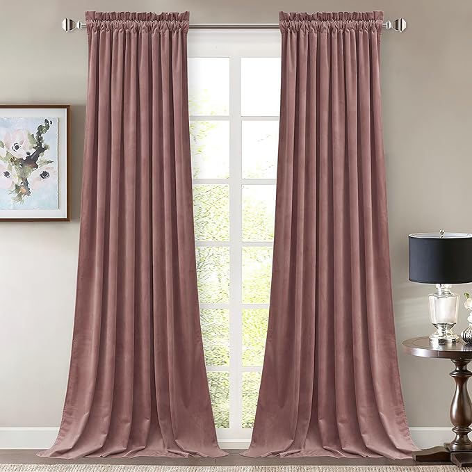 StangH Wild Rose Velvet Curtains for Kids Bedroom Romantic Thermal Insulated Drapes for Living Dining Room, Soft Noise Reducing Curtains, W52 x L94, 2 Panels
