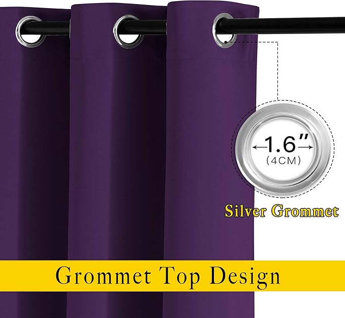 NICETOWN Royal Purple Room Darkening Draperies and Curtains - Home Fashion Energy Saving Grommet Top Room Darkening Drape Panels for Bedroom (Set of 2, 46 by 72 Inch, Royal Purple)