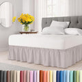 Wrap Around Dust Ruffle Bed Skirt - Light Grey - Twin/Twin XL Size Beds with 24 Inch Drop - Elastic Strap - Adjustable Pleated Bedskirt with Brushed Fabric and Wrinkle Free - Women, Men, Kids & Teens