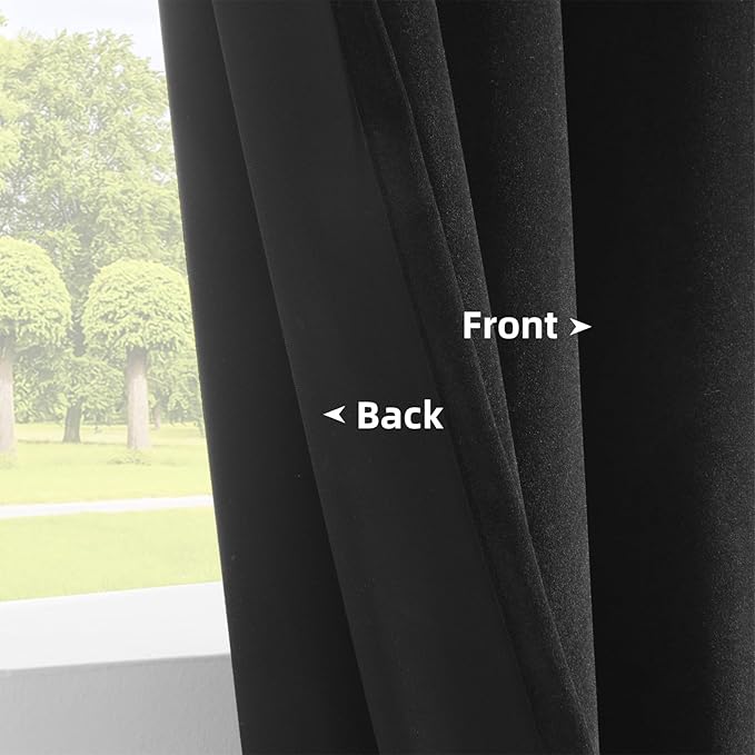 Joydeco Velvet Curtains 108 inches Long 2 Panels, Luxury Blackout Thermal Insulated Super Soft Rod Pocket Window Drapes for Bedroom Living Dining Room, Black, W52 x L108