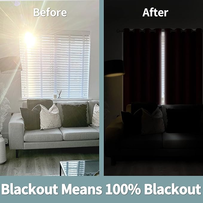 BGment Short 100% Blackout Curtains for Bedroom, Thermal Insulated Lined Energy Efficiency Noise Reducing Grommet Curtains 45 Inch Length for Small Window 2 Panels Each 42 Inch Wide, Burgundy Red
