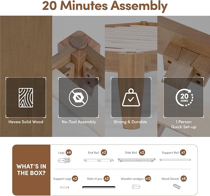 Thor Premium Solid Wood Bed Frame King, Platform Bed, Japanese Joinery Bed Frame, Wood Slat Support, No Box Spring Needed, Easy Assembly, Minimalist & Modern Style (Light Brown)