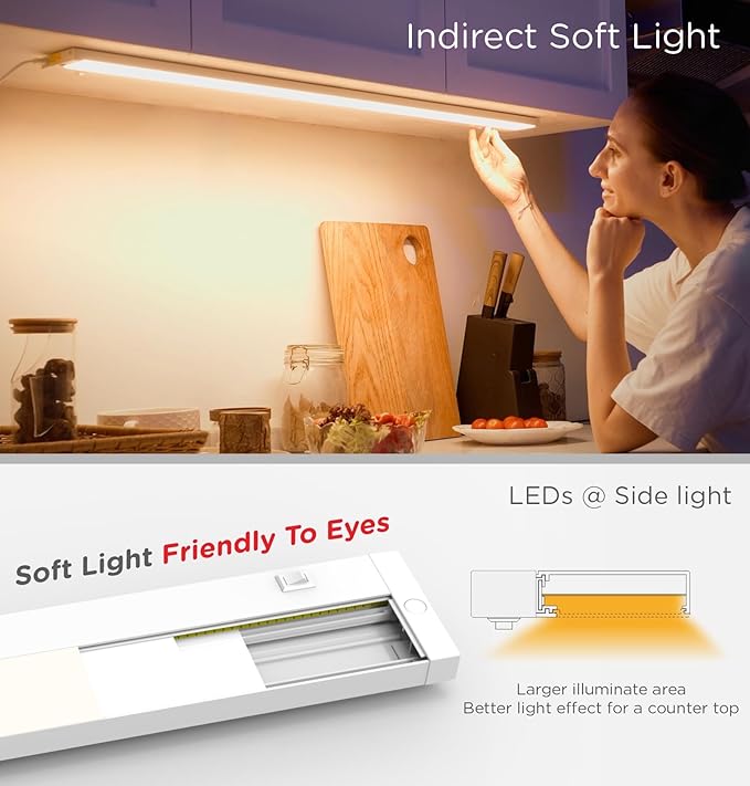 12 Inch Under Cabinet Lighting Plug in, 7W 120V 3 Color 3000K/4000K/5000K, 3 Brightness, Super Bright, Ultra Thin Under Counter Lights for Kitchen, Linkable LED Cabinet Light, White 4Pack