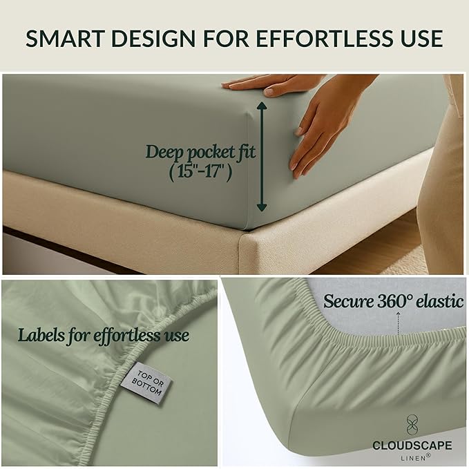 Cloud Scape Linen 100% Egyptian Cotton Split King Sheet Set for Adjustable Bed,400 Thread Count, 5 Pcs Bedding Set, Soft, Breathable and Durable, Deep Pockets up to 17, Mineral