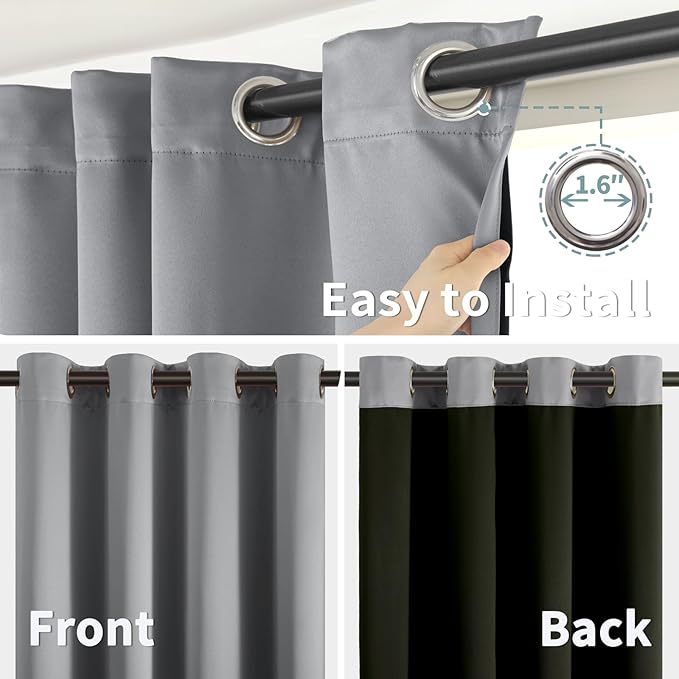 BGment Thermal Insulated 100% Blackout Curtains 90 Inch Length 2 Panels, Total Light Blocking Curtains for Bedroom, Grommet Window Drapes with Thick Black Liner, 52 Inch Wide Each Panel, Dove Grey