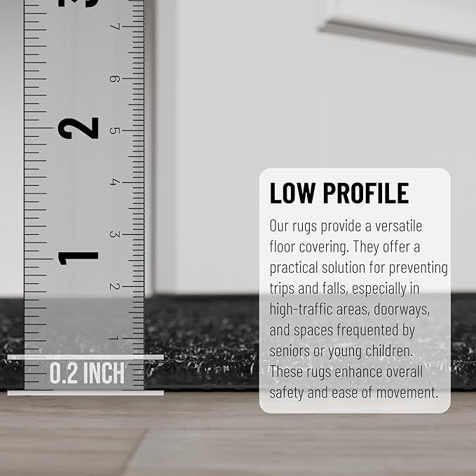Ottomanson 2' x 48' Hallway Runner with Scraper Pile Extra Durable Non-Slip Rug Mat for Indoor & Outdoor Use - Ideal for Kitchen, Entryway, Patio & Garage - High-Traffic Carpet, Black